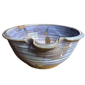 Vtg Studio Pottery Stoneware Batter Bowl Earthy Tones Hand Made Signed SKUL RARE